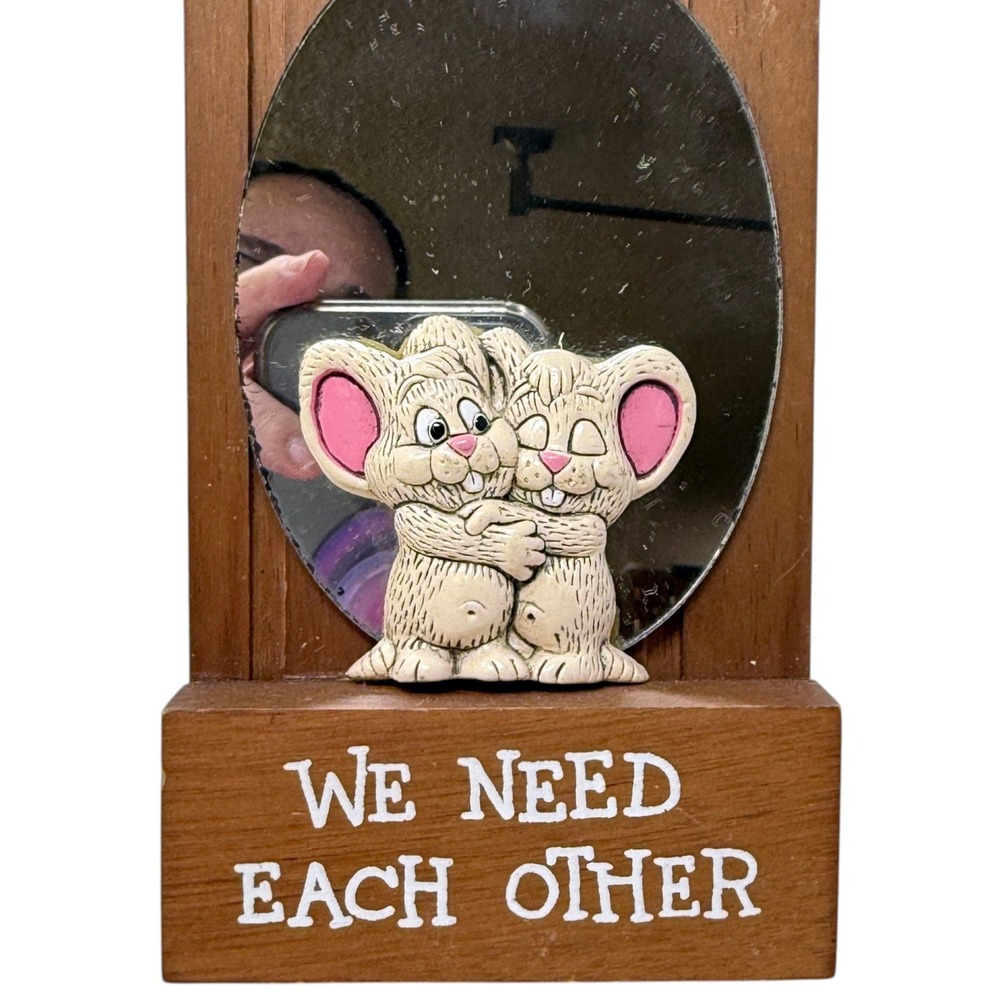 Wallace Berrie Plaque 1975 Mice Mirror We Need Each Other Gallery Wall Vintage